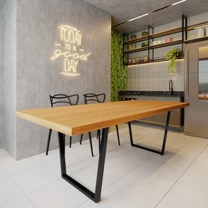 Mesa Industrial para Área Gourmet Madeira Maciça Lanna com Ferragem 2,50m Preto