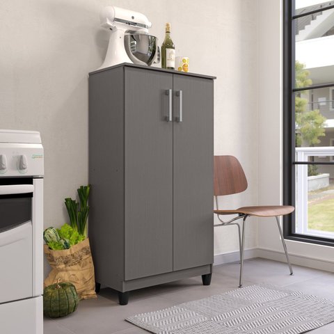 Armário Multiuso Brisa 2 Portas com Prateleiras 121cm Cinza