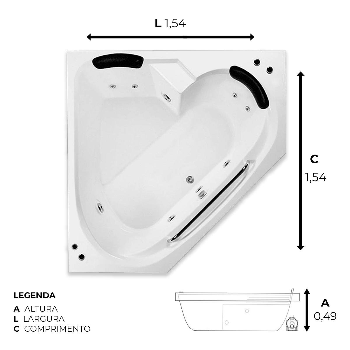 Banheira de Canto Curvelo Completa com Hidro - 2