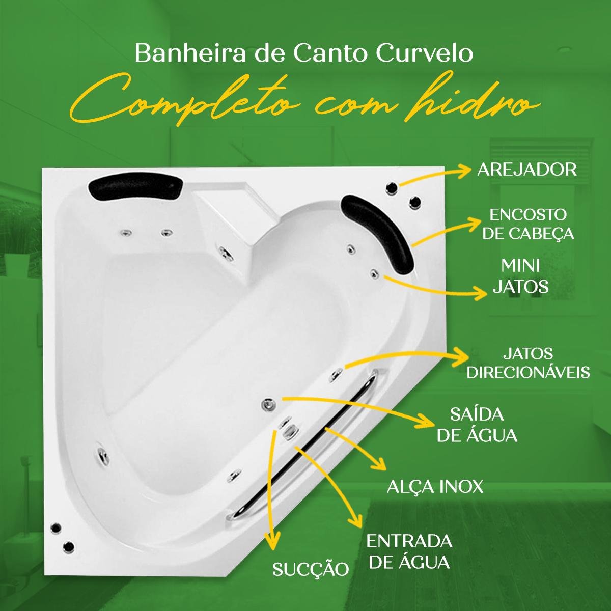 Banheira de Canto Curvelo Completa com Hidro - 4