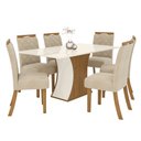 Ver imagem 2 de Conjunto Mesa de Jantar Luíza Henn sem Vidro com 6 Cadeiras Amélia - Nature/Off White/Linho