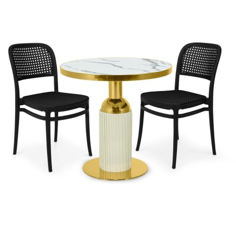 Conjunto Mesa de Jantar Redonda Imperial 70cm Branca com 2 Cadeiras Roma - All Black
