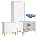 Ver imagem 1 de Quarto de Bebê Classic 2 Portas com Colchão e Cômoda Gaveteiro Branco Pés Madeira Natural – Reller