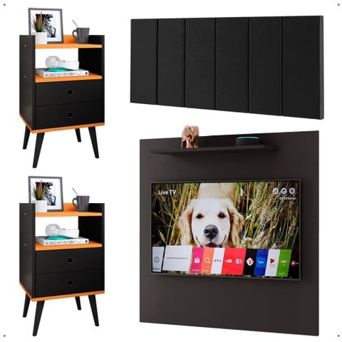 Kit 2 Mesinhas Organizadora Painel Sala Tv 32 Polegadas Cabeceira Suspensa Cama Box Casal 140cm - Rp