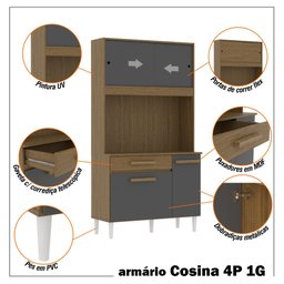 Armário de Cozinha Compacta 4 Portas Pés Plásticos e 1 Gaveta Cosina - 3
