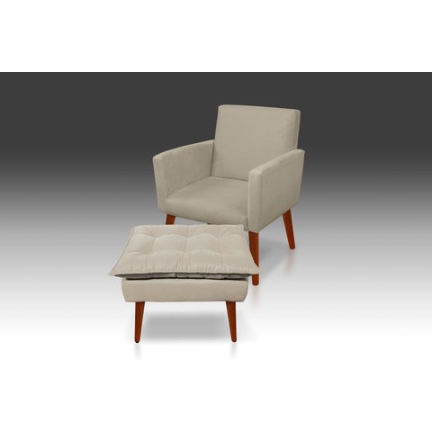 Kit Poltrona Nina Com Puff Opala Suede Bege  - Pandora Decor - Casa Da Poltrona