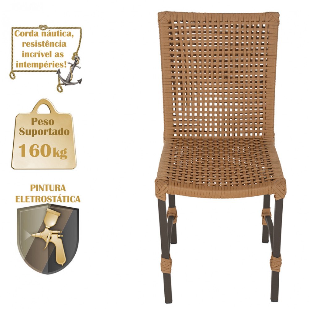 Mesa Ascoli 120 Cm com 6 Cadeiras Cannes de Alumínio, Pintura Marrom e Trama Tela de Corda Náutica - 4