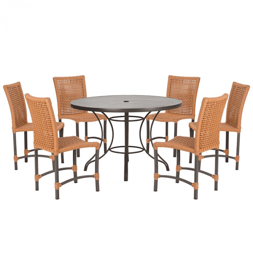 Mesa Ascoli 120 Cm com 6 Cadeiras Cannes de Alumínio, Pintura Marrom e Trama Tela de Corda Náutica - 1