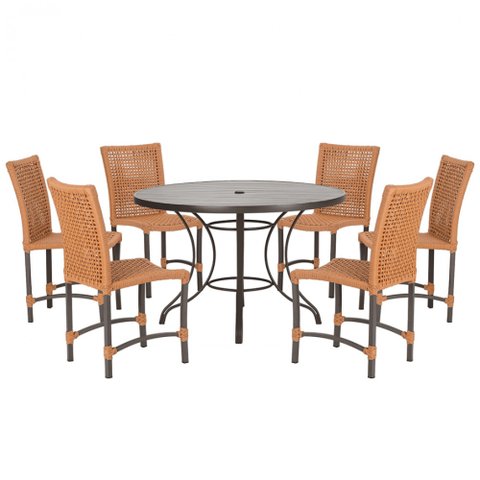 Mesa Ascoli 120 Cm com 6 Cadeiras Cannes de Alumínio, Pintura Marrom e Trama Tela de Corda Náutica