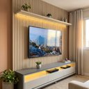 Ver imagem 1 de Rack com Painel para TV até 90 Polegadas 100% MDF com LED e Gavetas 224x250x38cm Cinza/Off White