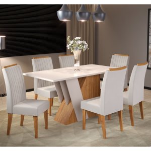 Mesa de Jantar Retangular Loreal C/6 Cad Fran Mel/blonde/marfim