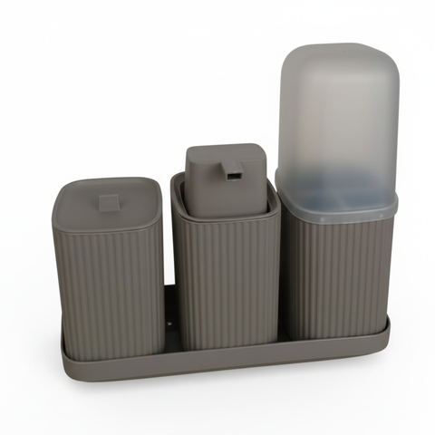 Kit 3 Peças Usual Banheiro Porta Escova Sabonete Algodão:cinza