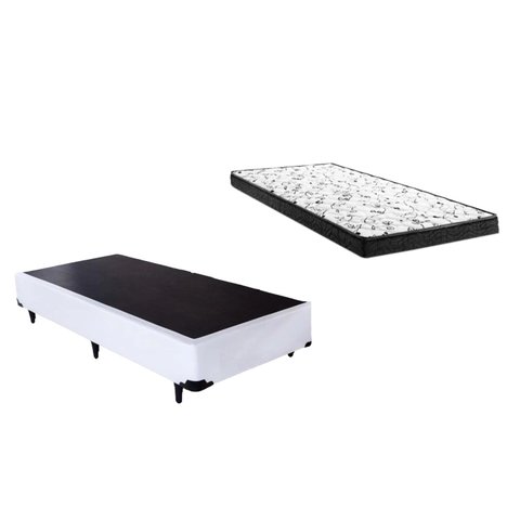 Cama Box Solteiro Colchão Mola Bonnel Belos Sonhos + Box Sintético 60x88x188 Branco