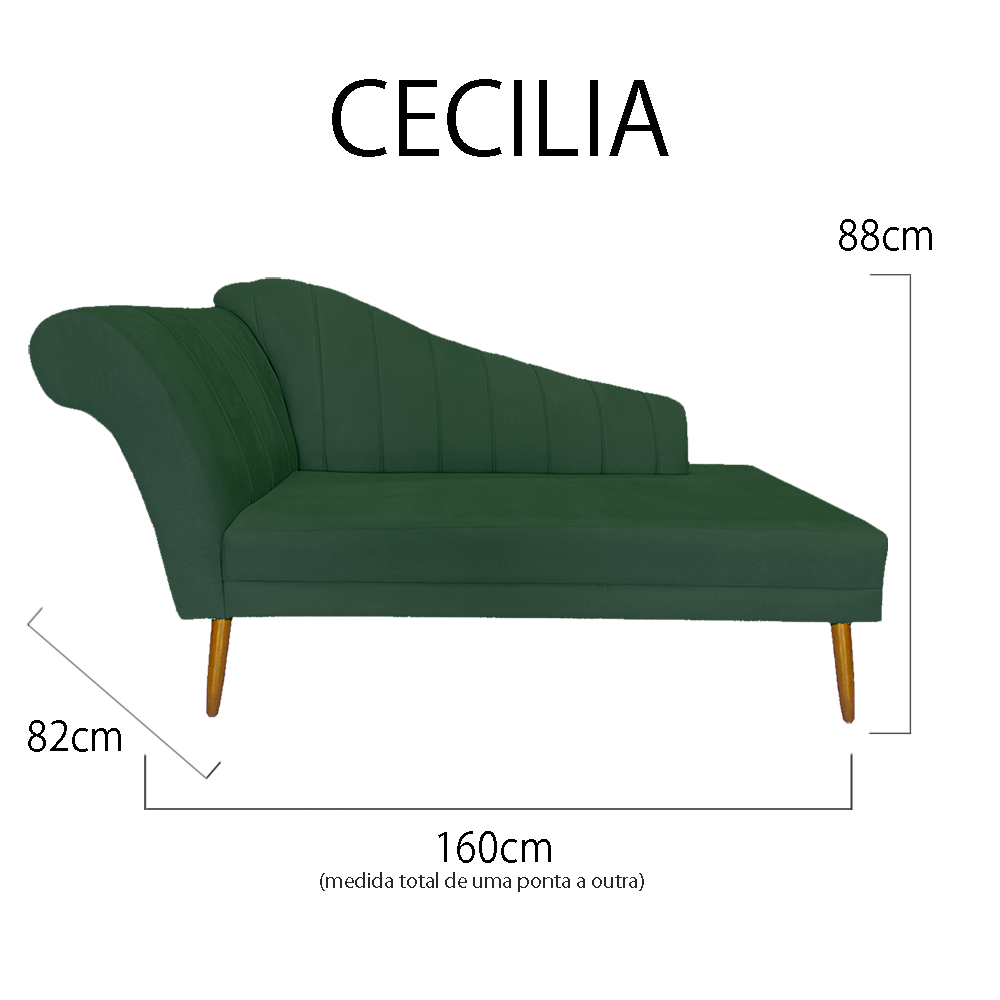 Recamier Divã Pés Palito para Sala Cecilia 1.60cm Veludo Verde - Incasa Decor - 6