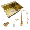 Ver imagem 1 de Cuba Cozinha Aço Inox Dourada 60x45 Quadrada C/ Torneira