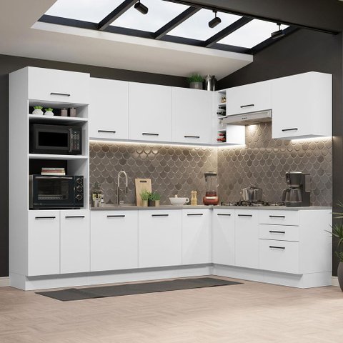 Armário de Cozinha Completa de Canto 479cm Branco Agata Madesa 01