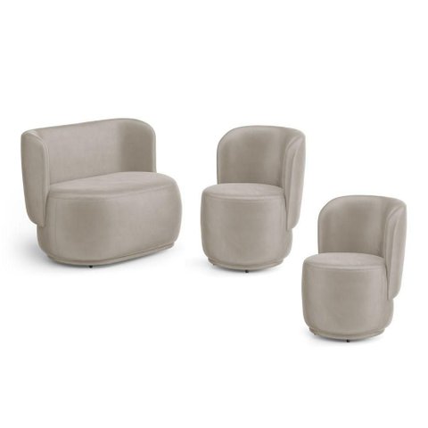 Kit 02 Poltronas e 01 Namoradeira Orgânica Molly Veludo Bege - Desk Design