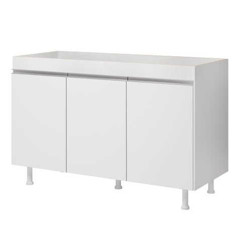 Balcão Buffet Gabinete de Cozinha Lux 119cm 100% Mdf sem Tampo 03 Portas Branco - Desk Design
