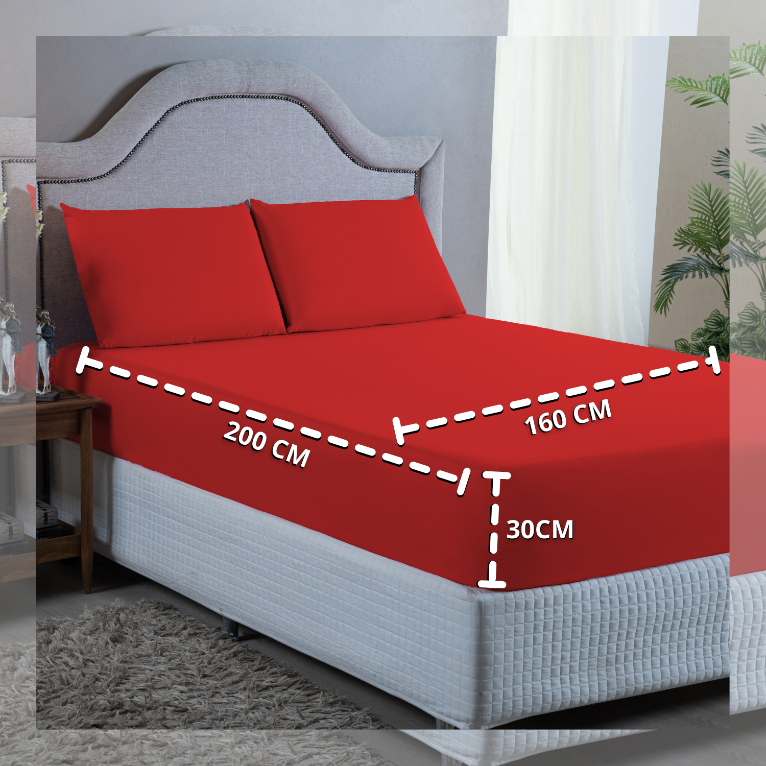 Roupa de Cama Queen 400 Fios 4 Peças com Virol Hotel Pousada Macio Acetinado:vermelho - 4