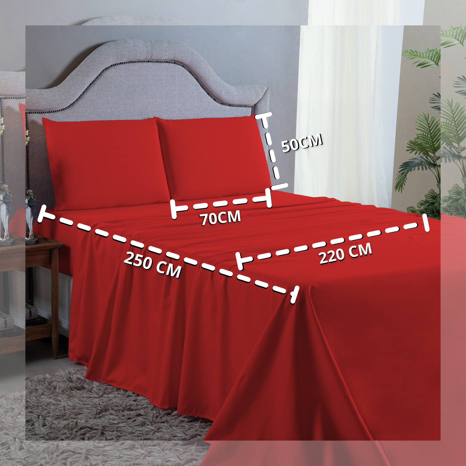 Roupa de Cama Queen 400 Fios 4 Peças com Virol Hotel Pousada Macio Acetinado:vermelho - 3