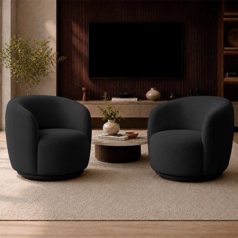 Kit 2 Poltronas Decorativas Sala de Estar Melissa Giratória Veludo Cinza Escuro M1 - Monari Design