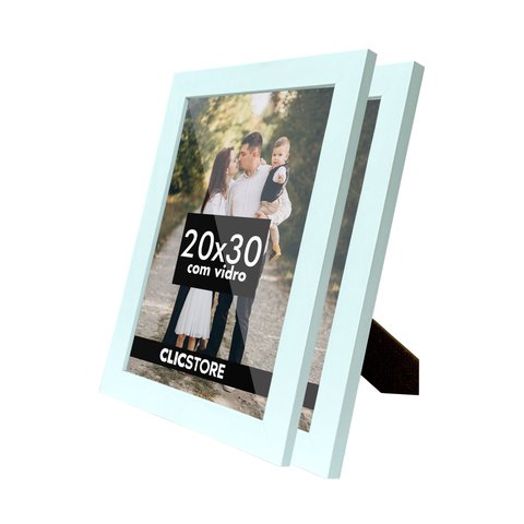 Kit 2 Porta Retrato 20x30 Decorativo Fotos Apoio Gravata com Vidro Aparador Fotográfico:branco