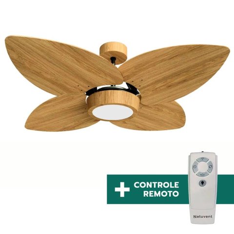 Ventilador de Teto com Controle Remoto Natuvent Dahlia Led 4 Pás Madeira Freijó 4000k Branco Neutro