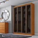 Ver imagem 4 de Guarda Roupa Casal Sevilha 4 Portas com Vidro Reflecta e 3 Gavetas Cinamomo Fendi Fosco - Novo Horiz