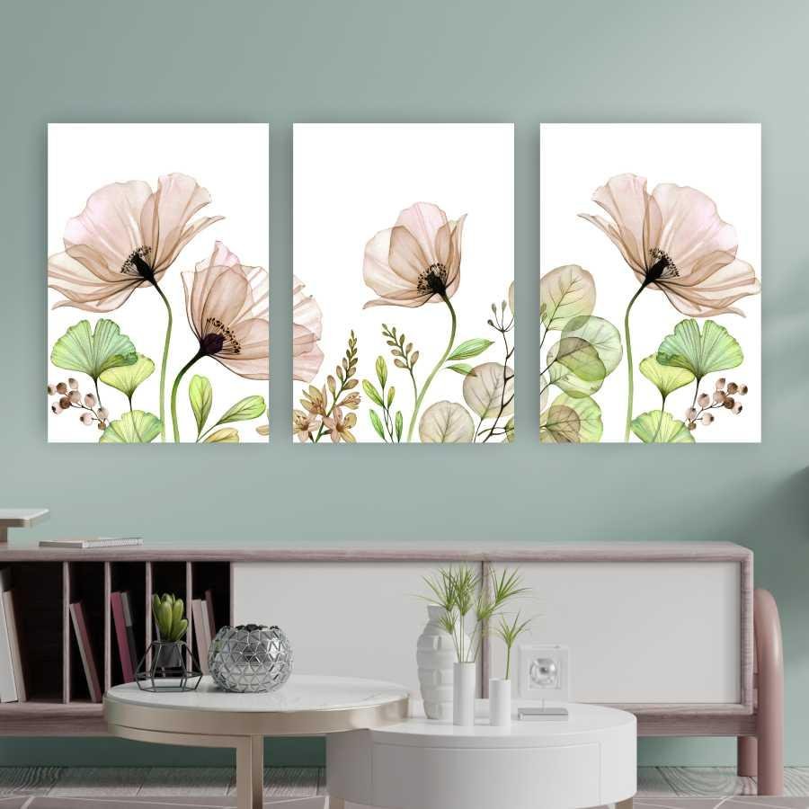 Quadros Tela Composição Flores Do Campo No Chassi 3X 63X42Cm - 1