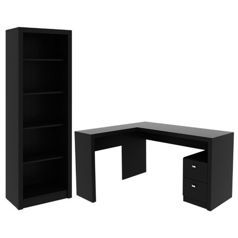 Conjunto para Escritório Preto Mesa e Estante Tecnomobili