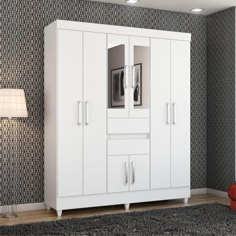 Guarda Roupa Casal 8 Portas com Espelho Terni Branco