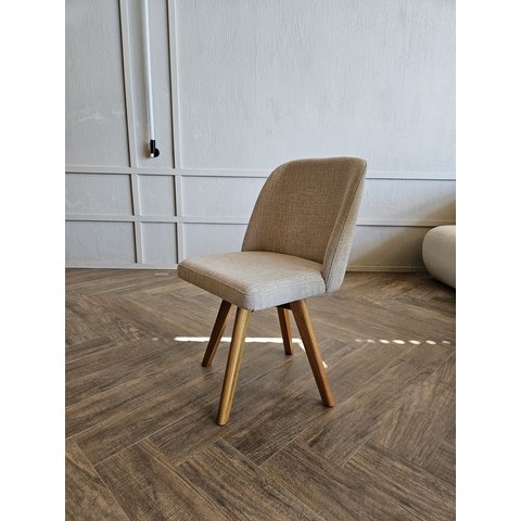 Kit 6 Cadeiras Giratórias Maia, Pés Chocolate, Tecido Linho Cor Bege Mescla