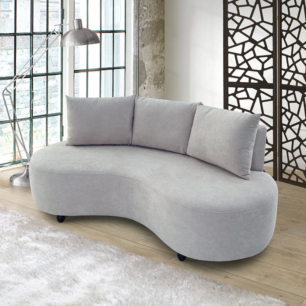 Sofa Orgânico Curvo Feijão 195cm Boucle Cinza Claro Venus Estofama - 2