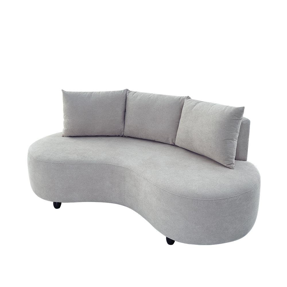 Sofa Orgânico Curvo Feijão 195cm Boucle Cinza Claro Venus Estofama