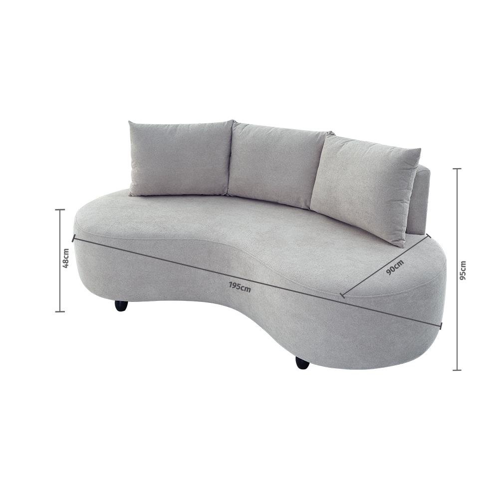 Sofa Orgânico Curvo Feijão 195cm Boucle Cinza Claro Venus Estofama - 3