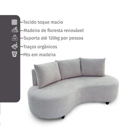 Sofa Orgânico Curvo Feijão 195cm Boucle Cinza Claro Venus Estofama - 5