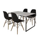 Ver imagem 6 de Mesa Industrial Base De Ferro Preto Tampo 137X90 Branco 4 Cadeiras Madeira Assento Preto Branco
