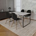 Ver imagem 1 de Mesa Industrial Base De Ferro Preto Tampo 137X90 Branco 4 Cadeiras Madeira Assento Preto Branco