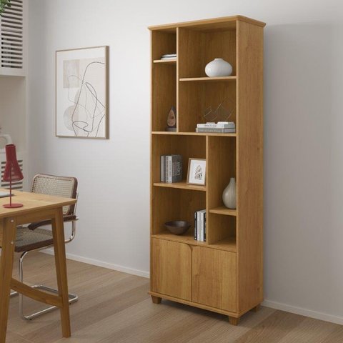 Livreiro / Multiuso Ta 2 Portas + 8 Nichos para Organização Cor Cinamomo