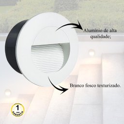 Balizador de Embutir Parede Redondo Branco Led Escada Lup90 - 3