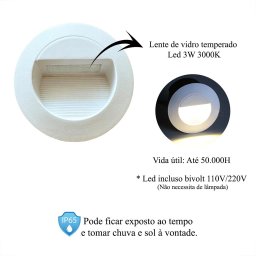 Balizador de Embutir Parede Redondo Branco Led Escada Lup90 - 4