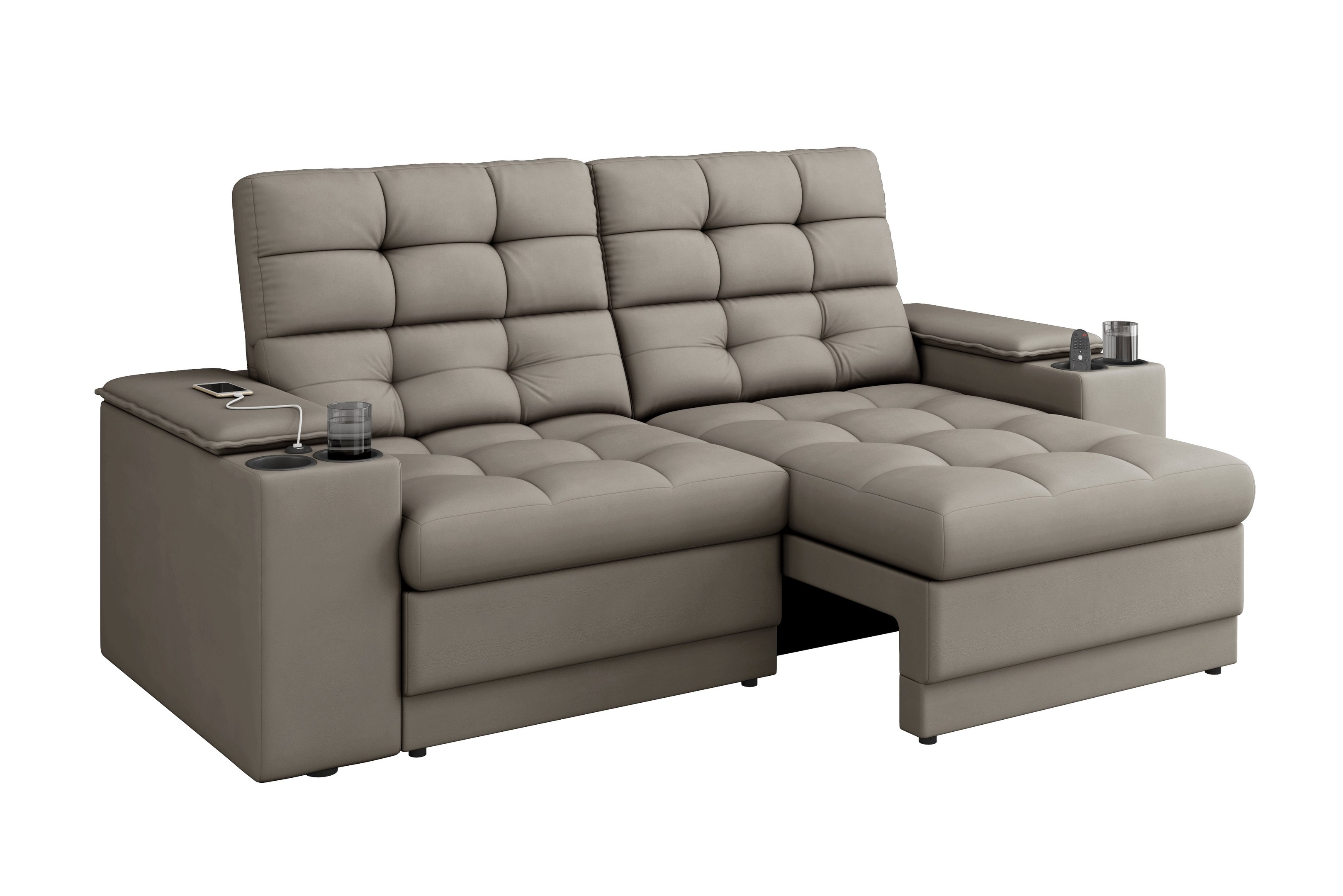 Sofá Confort Premium 1,70m Assento Retrátil/reclinável Porta Copos e Usb Suede Capuccino - Xflex - 2
