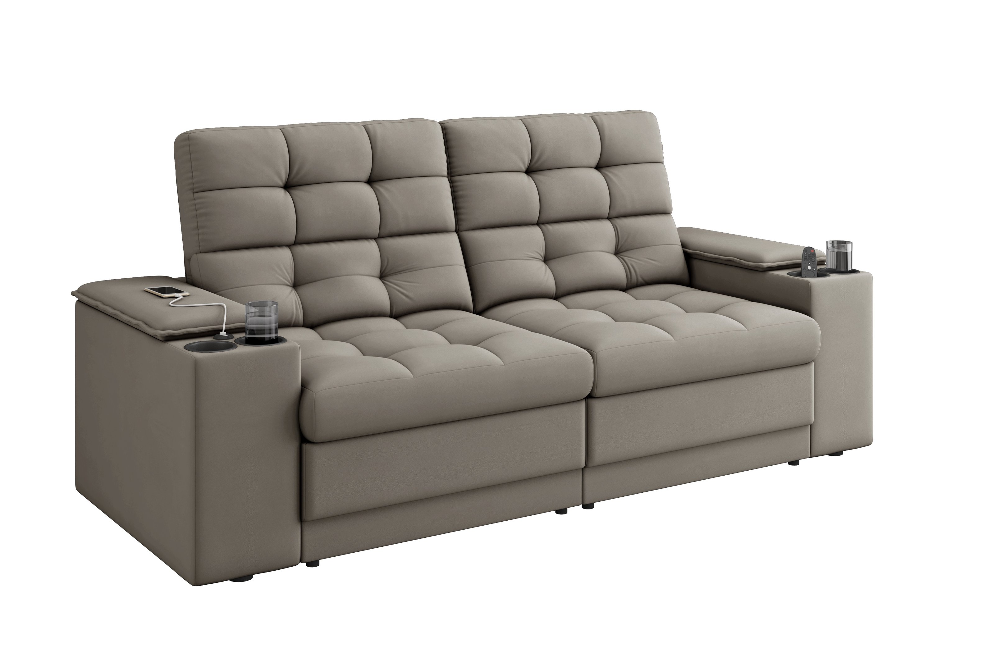 Sofá Confort Premium 1,70m Assento Retrátil/reclinável Porta Copos e Usb Suede Capuccino - Xflex - 4