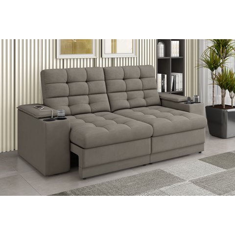 Sofá Confort Premium 1,70m Assento Retrátil/reclinável Porta Copos e Usb Suede Capuccino - Xflex