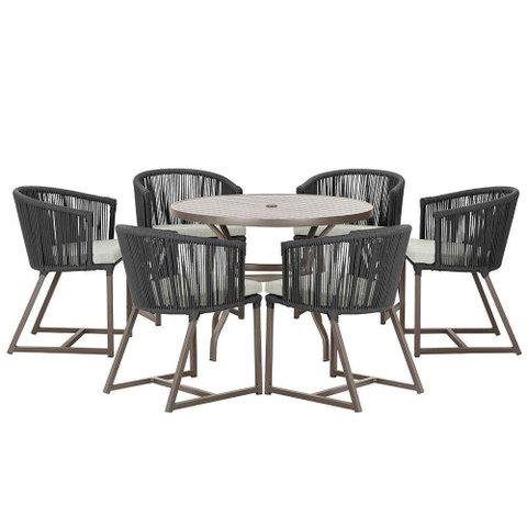 Mesa com 6 Cadeiras Jantar Noronha Marrom E3 Trama Original Preto