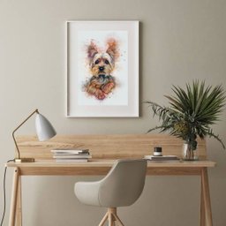 Quadro Aquarela Yorkshire - 60x48cm:madeira Preta - 2 Quadro Aquarela Yorkshire - 60x48cm:madeira Preta - 2