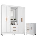 Ver imagem 1 de Guarda Roupa Casal Capela com Cômoda Lite 4 Gavetas 01 Porta Branco Brilho - Móveis Leão
