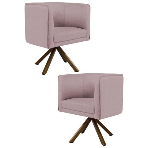 2 Poltronas Base Madeira Betina B-305 Veludo Rosê Domi