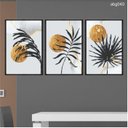 Ver imagem 1 de Kit 03 Quadros Decorativos Sol e Folhas Douradas Abstrato Abg040 Canvas 40x60cm Cada