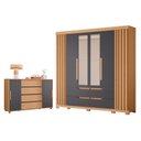 Ver imagem 1 de Guarda Roupa Casal Doble com Espelho 06 Portas e Cômoda Evidenza Freijo Off White Titanium Flex - Mó